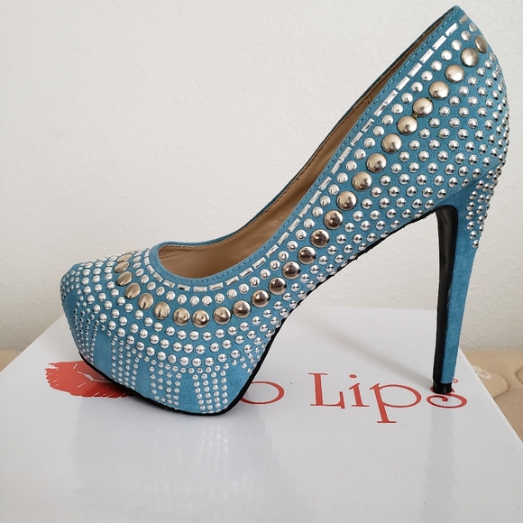 Silver Studded Teal Platform Heel - Picture 3 of 4
